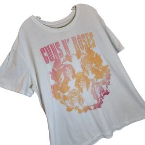 Guns N Roses Band Graphic T-Shirt Womens XXL White Pink Orange Gradient 2023